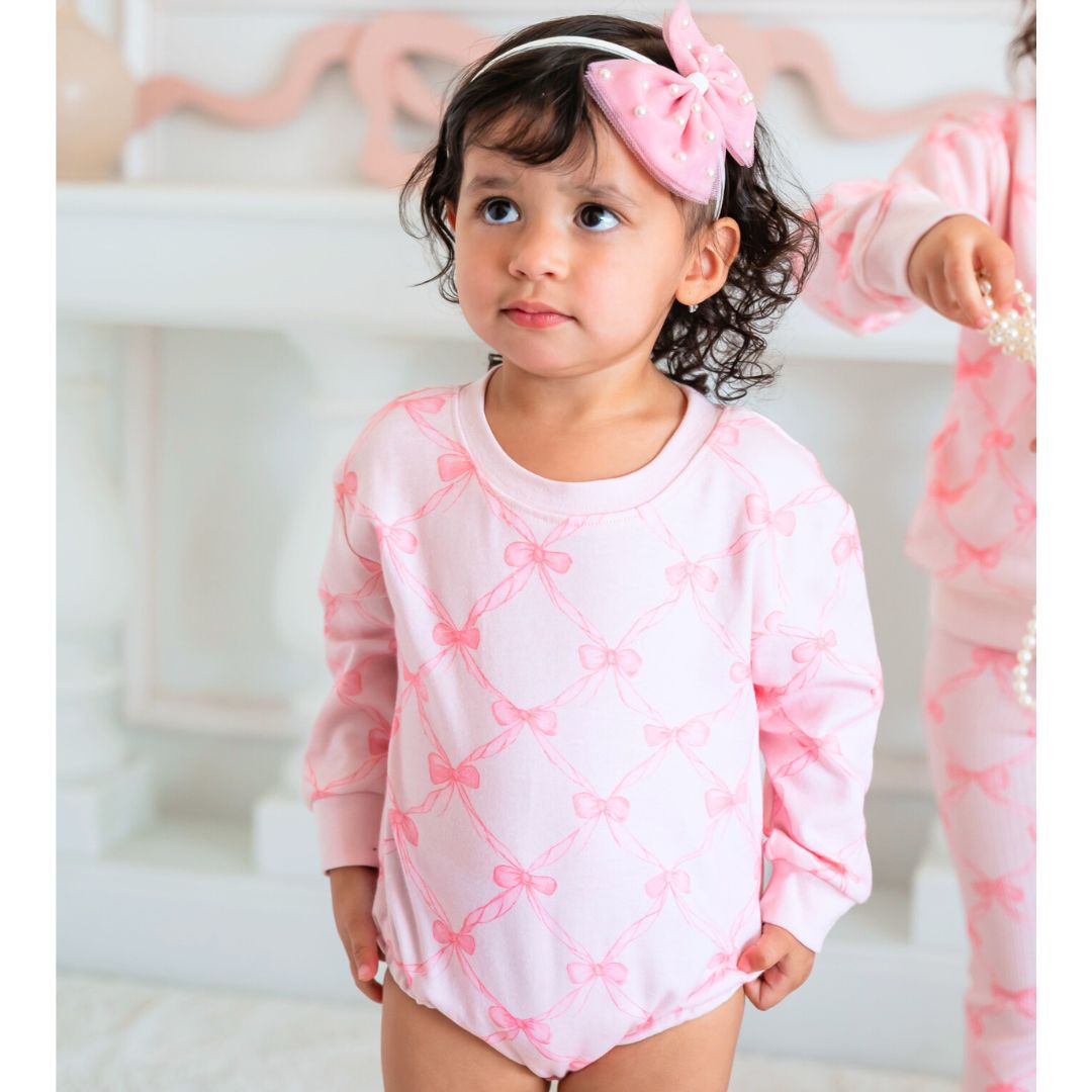 Bow Trellis Long Sleeve Romper - Ballet