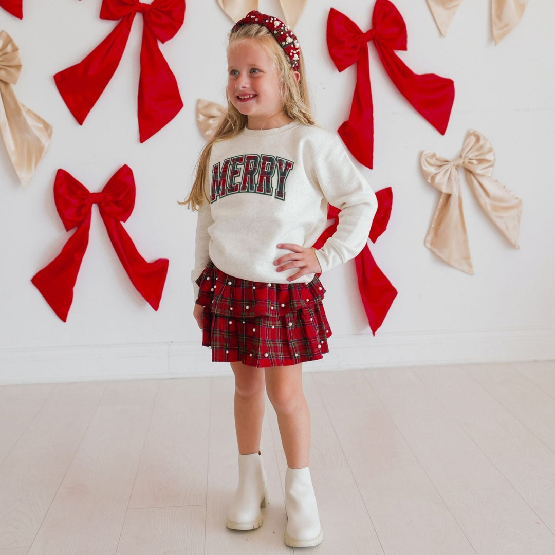 Merry Tartan Patch Christmas Sweatshirt