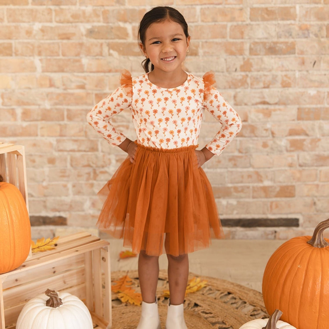 Cinnamon Floral Long Sleeve Tutu Dress