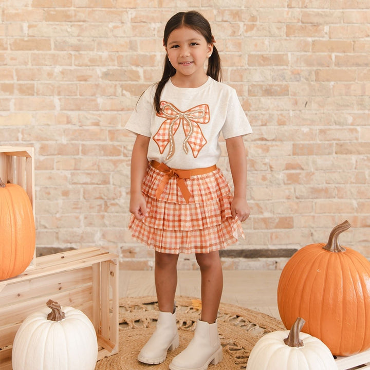 Cinnamon Plaid Tulle Bow Clip Set