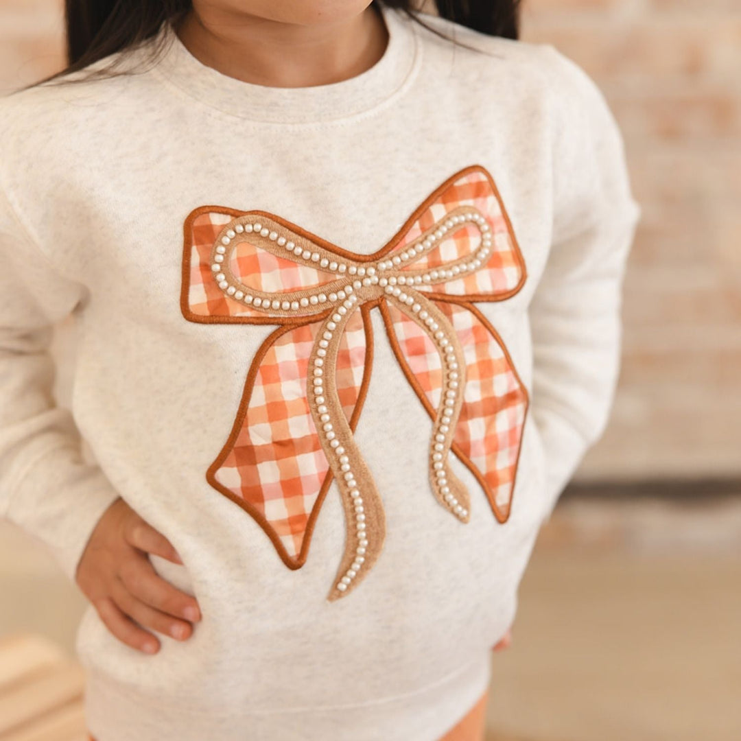 Cinnamon Plaid Bow Patch Sweatshirt