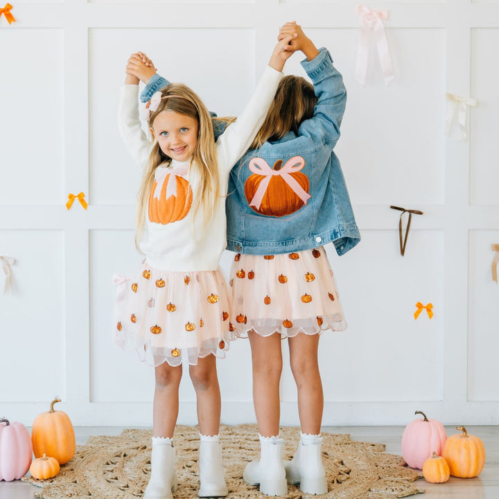 Coquette Pumpkin Sequin Patch Denim Jacket