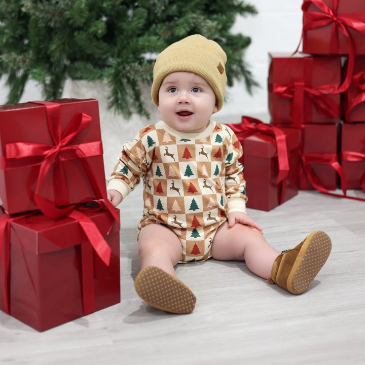Cabin Christmas Long Sleeve Romper - Natural
