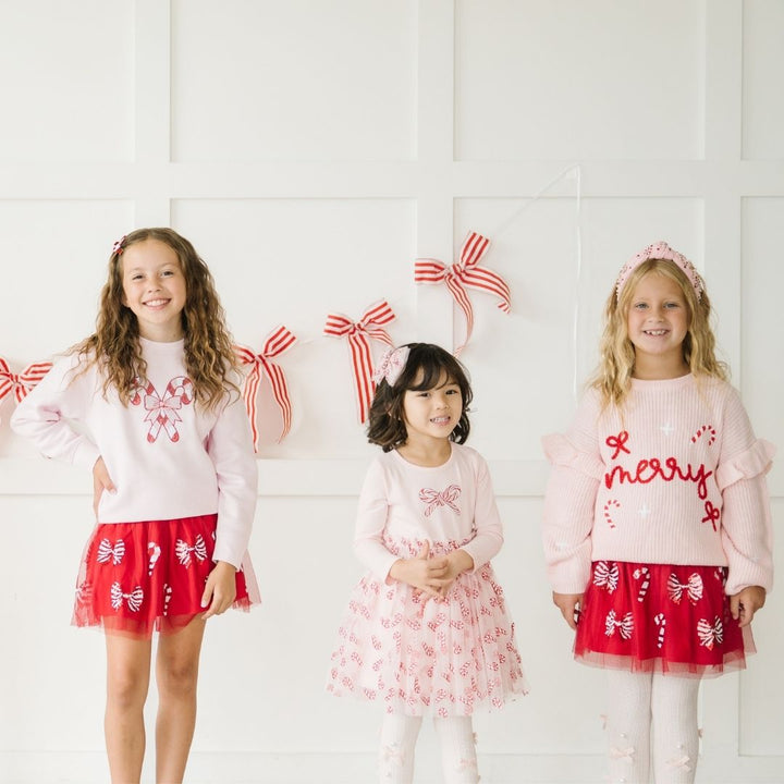 Candy Cane Confetti Christmas Tulle Bow Clip