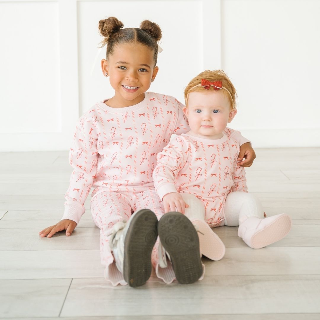 Candy Cane Lane Christmas Long Sleeve Romper - Ballet