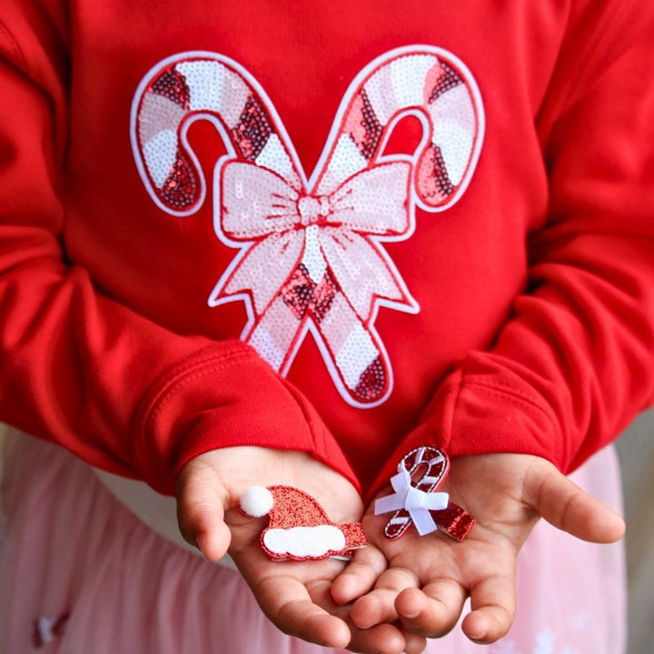 Candy Cane Patch Christmas Sweatshirt - Red