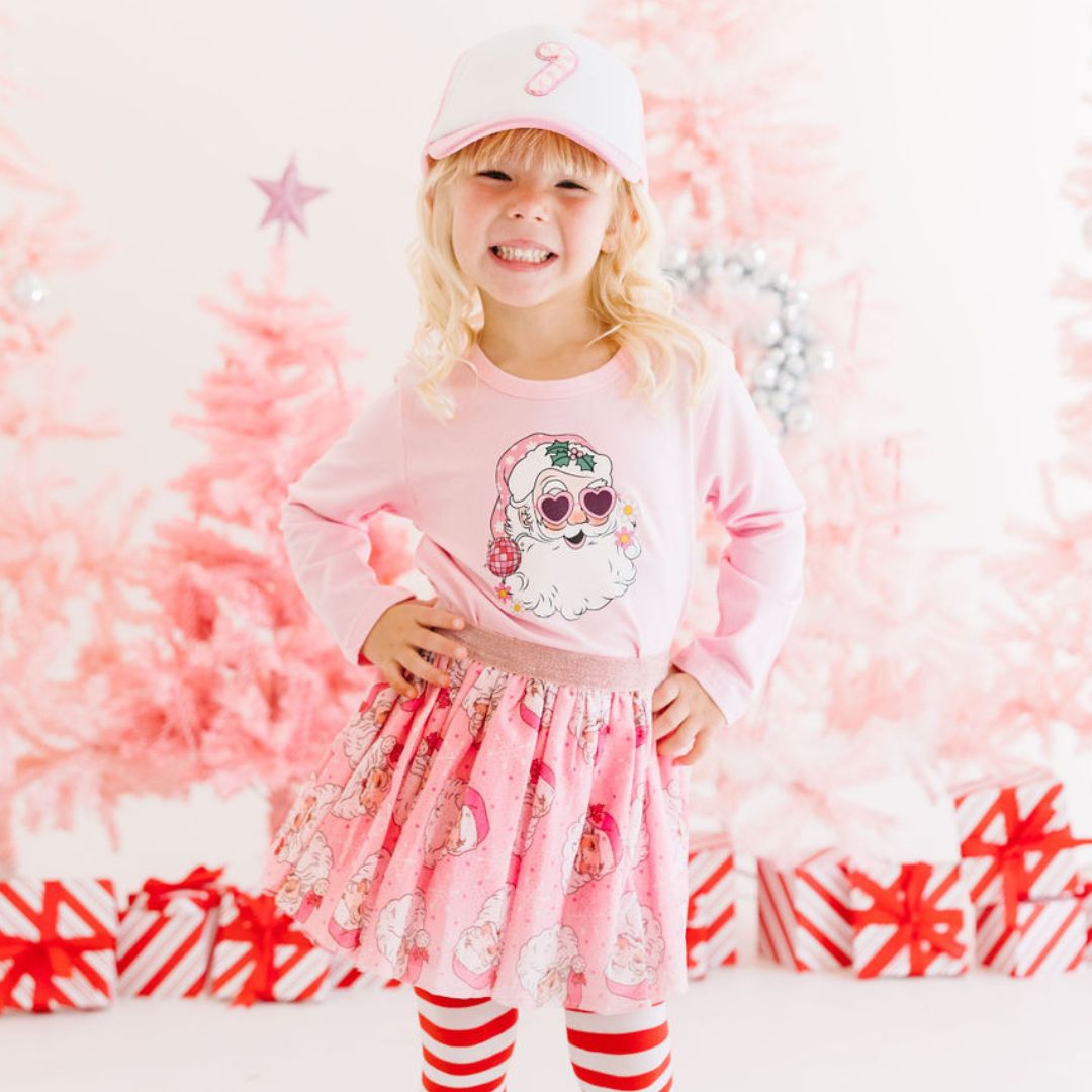 Disco Santa Christmas Long Sleeve Shirt - Pink