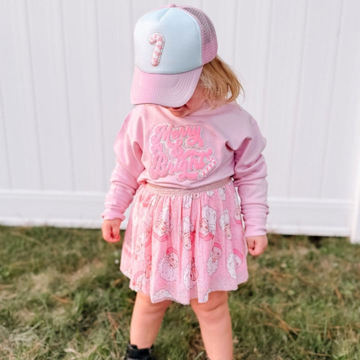 Candy Cane Patch Christmas Trucker Hat - Pink/White