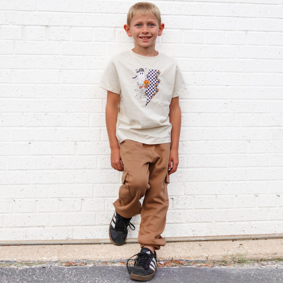 Checker Ghost Halloween Short Sleeve T-Shirt - Natural