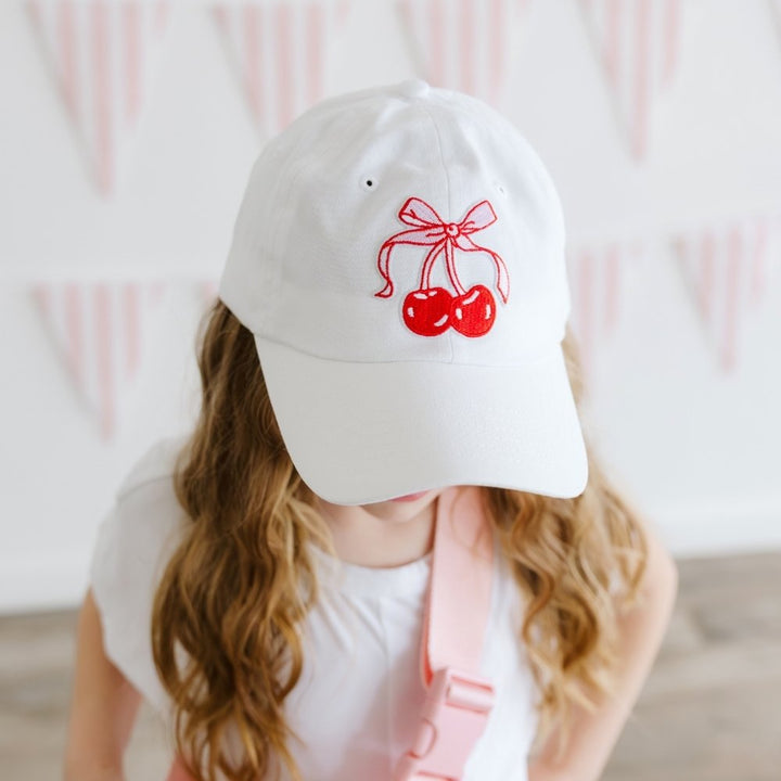 Cherry Coquette Patch Baseball Hat - White