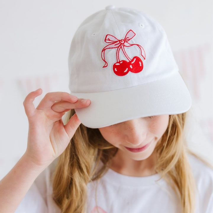 Cherry Coquette Patch Baseball Hat - White
