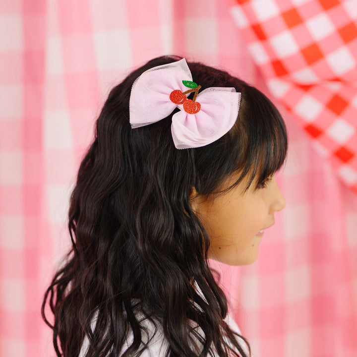 Cherry Tulle Bow Clip