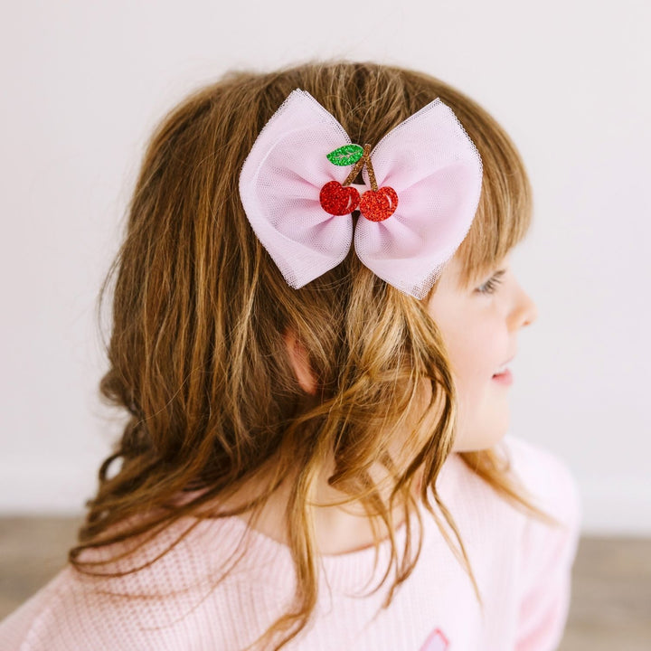 Cherry Tulle Bow Clip