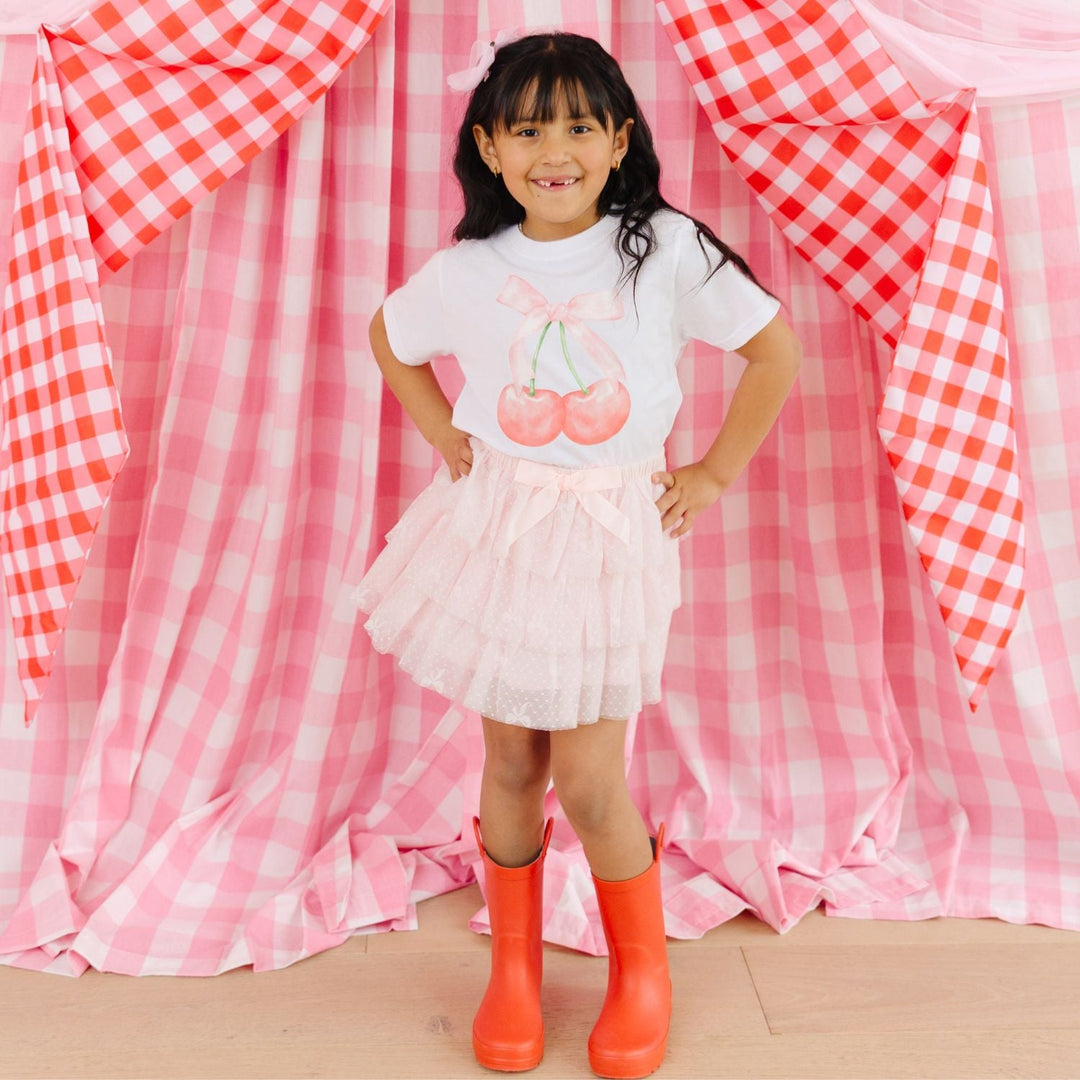 Cherry Tulle Bow Clip