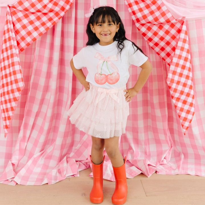 Cherry Tulle Bow Clip