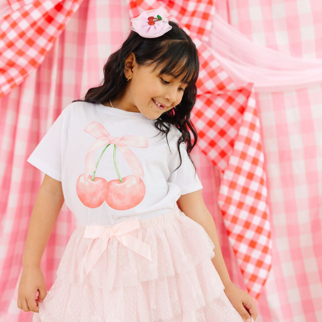 Cherry Tulle Bow Clip