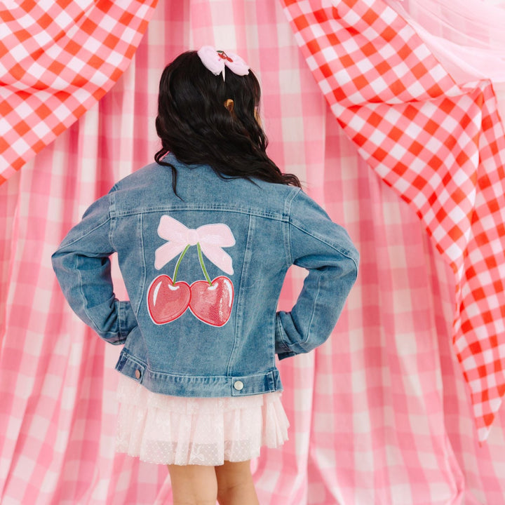 Cherry Sequin Patch Denim Jacket