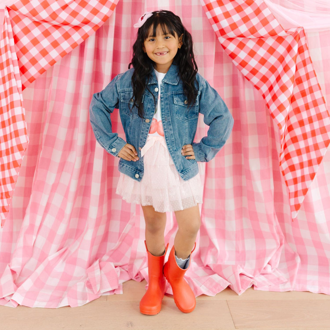 Cherry Sequin Patch Denim Jacket