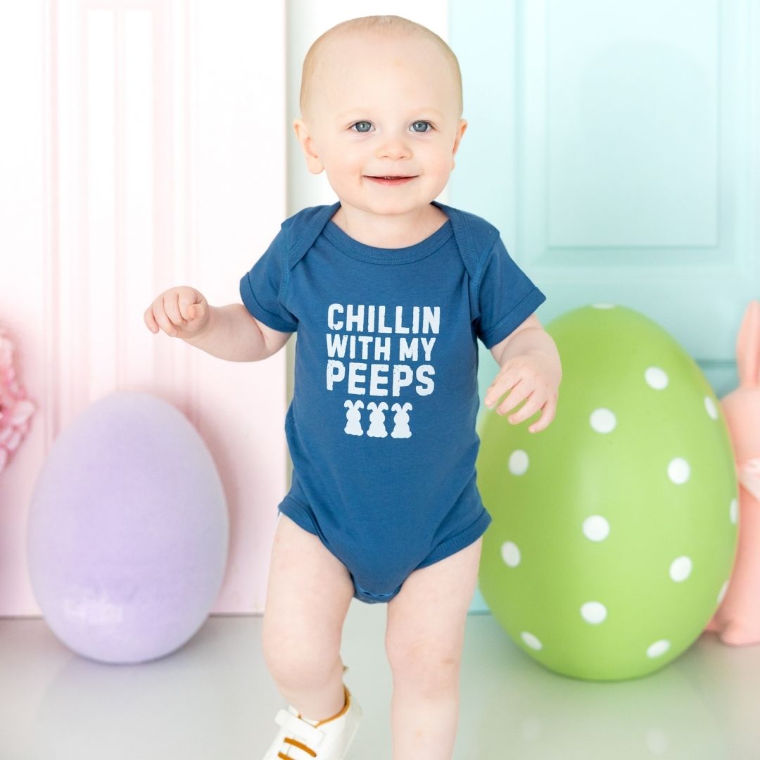 Chillin With My Peeps Easter Short Sleeve Bodysuit - Indigo