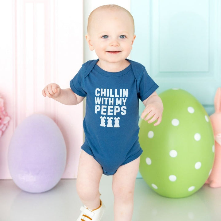 Chillin With My Peeps Easter Short Sleeve Bodysuit - Indigo