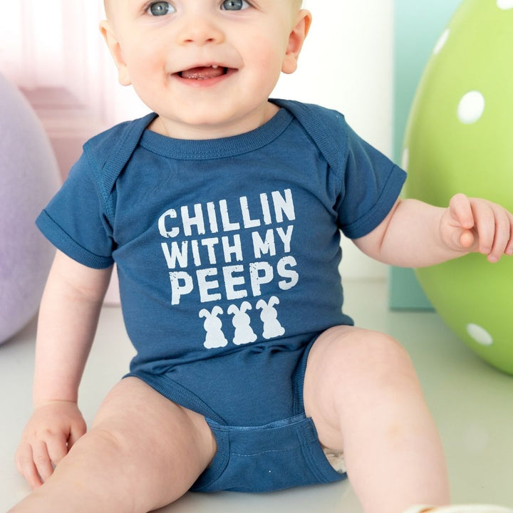 Chillin With My Peeps Easter Short Sleeve Bodysuit - Indigo