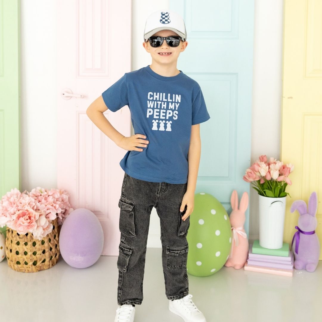 Chillin With My Peeps Easter Short Sleeve T-Shirt - Indigo