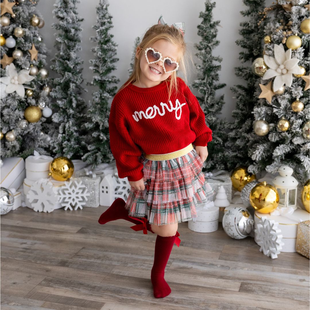 Christmas Jumper With Tulle Skirt Christmas Plaid Tiered Tutu