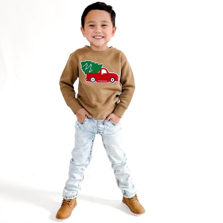 Christmas Truck Patch Sweatshirt - Mocha