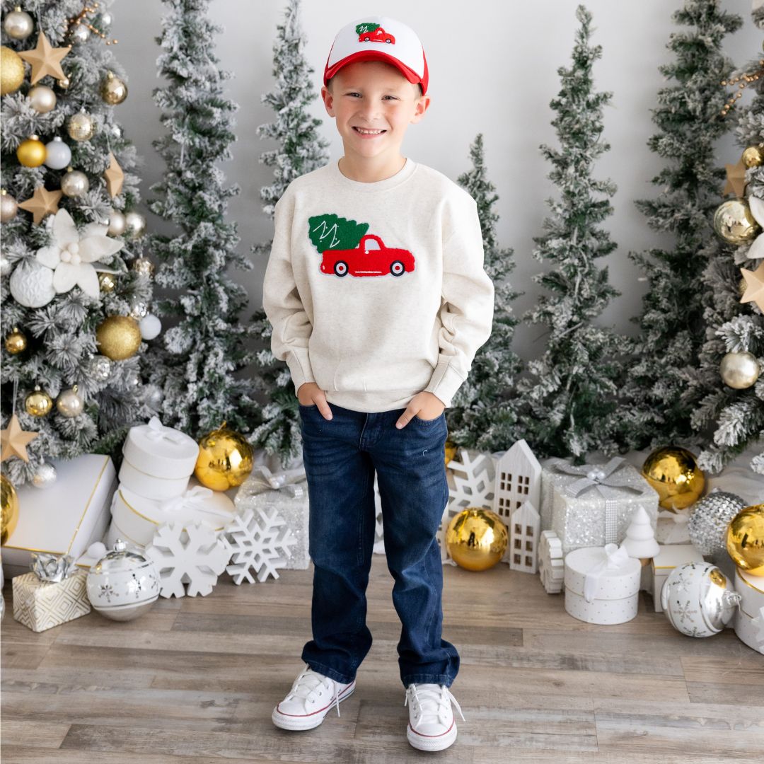 Christmas Truck Patch Sweatshirt Natural1