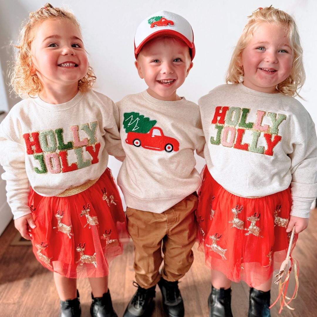 Holly Jolly Patch Christmas Sweatshirt - Natural