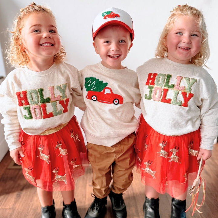 Holly Jolly Patch Christmas Sweatshirt - Natural