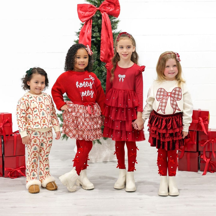 Christmas Pearl Long Sleeve Tutu Dress