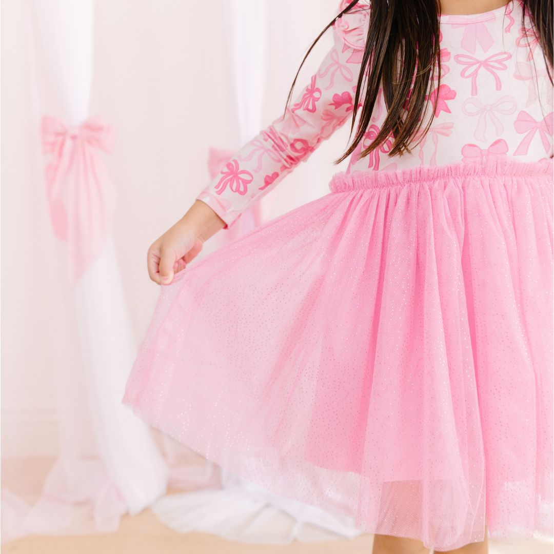 long sleeve pink bow dress Coquette Bow Long Sleeve Tutu Dress