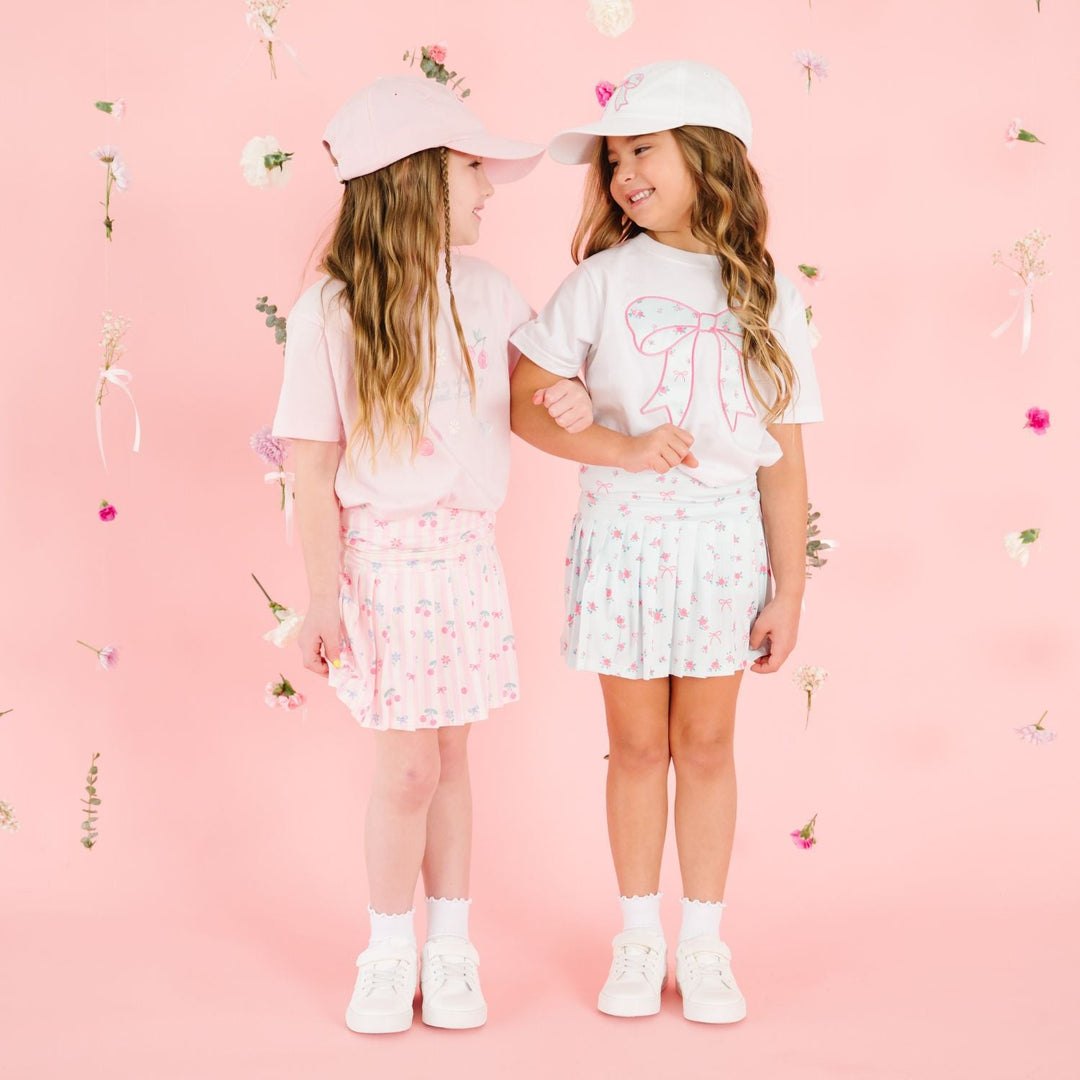 Sky Blue Floral Bow Patch Short Sleeve T-Shirt