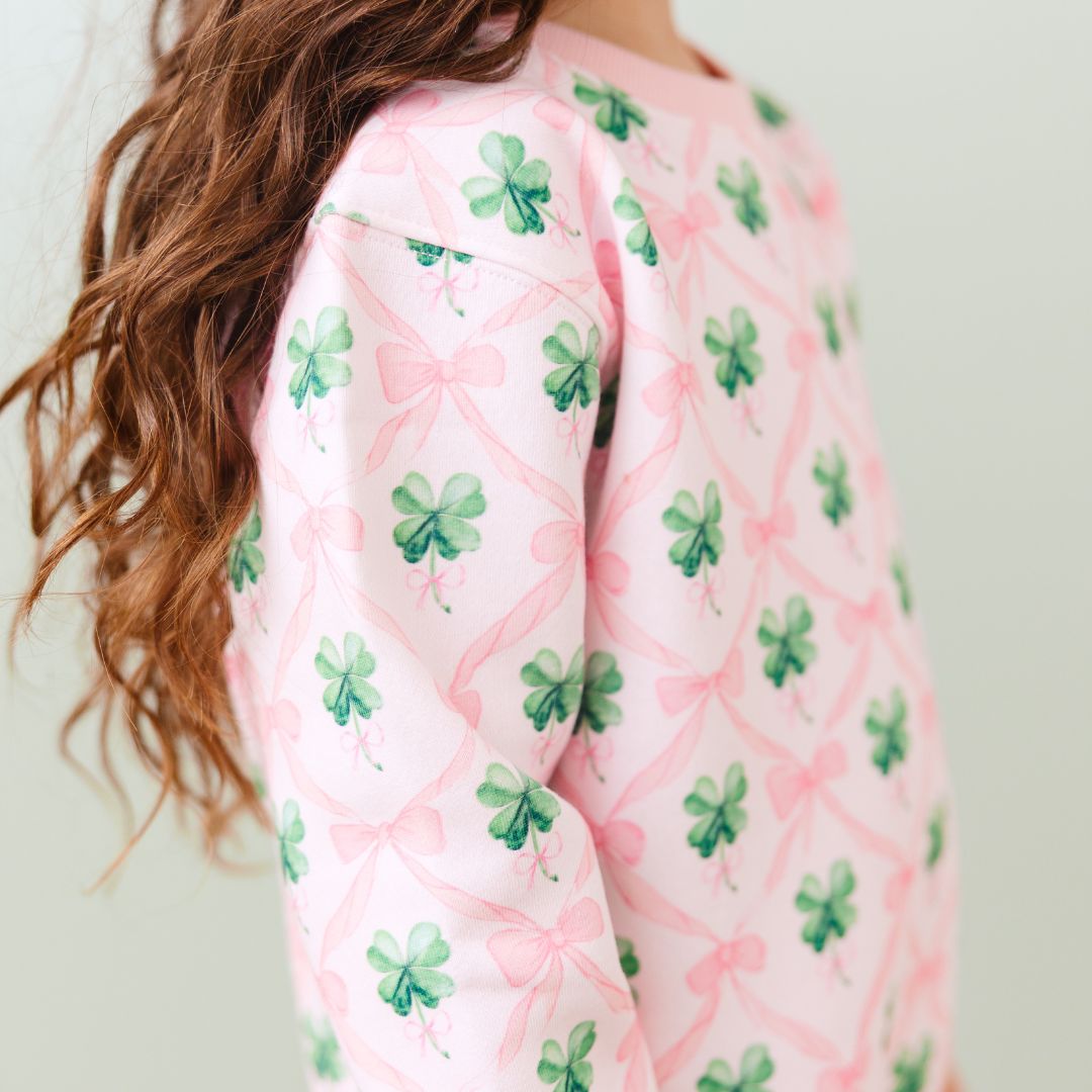 Coquette Clover St. Patrick's Day Sweatshirt - Light Pink