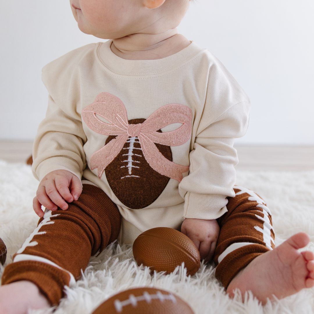 Coquette Football Patch Long Sleeve Romper - Natural
