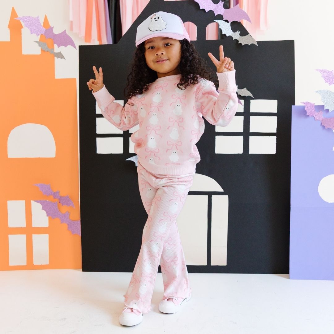 Coquette Ghost Halloween Sweatshirt - Pink