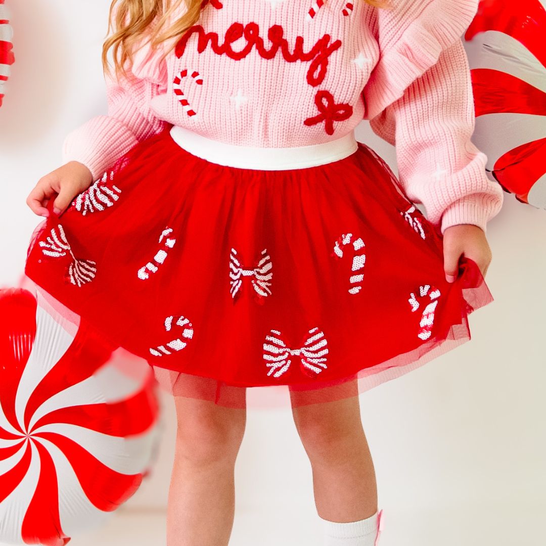 Sweet Wink Girls' Candy Cane Coquette Sequin Christmas Tutu - Little Kid, Big Kid - Red
