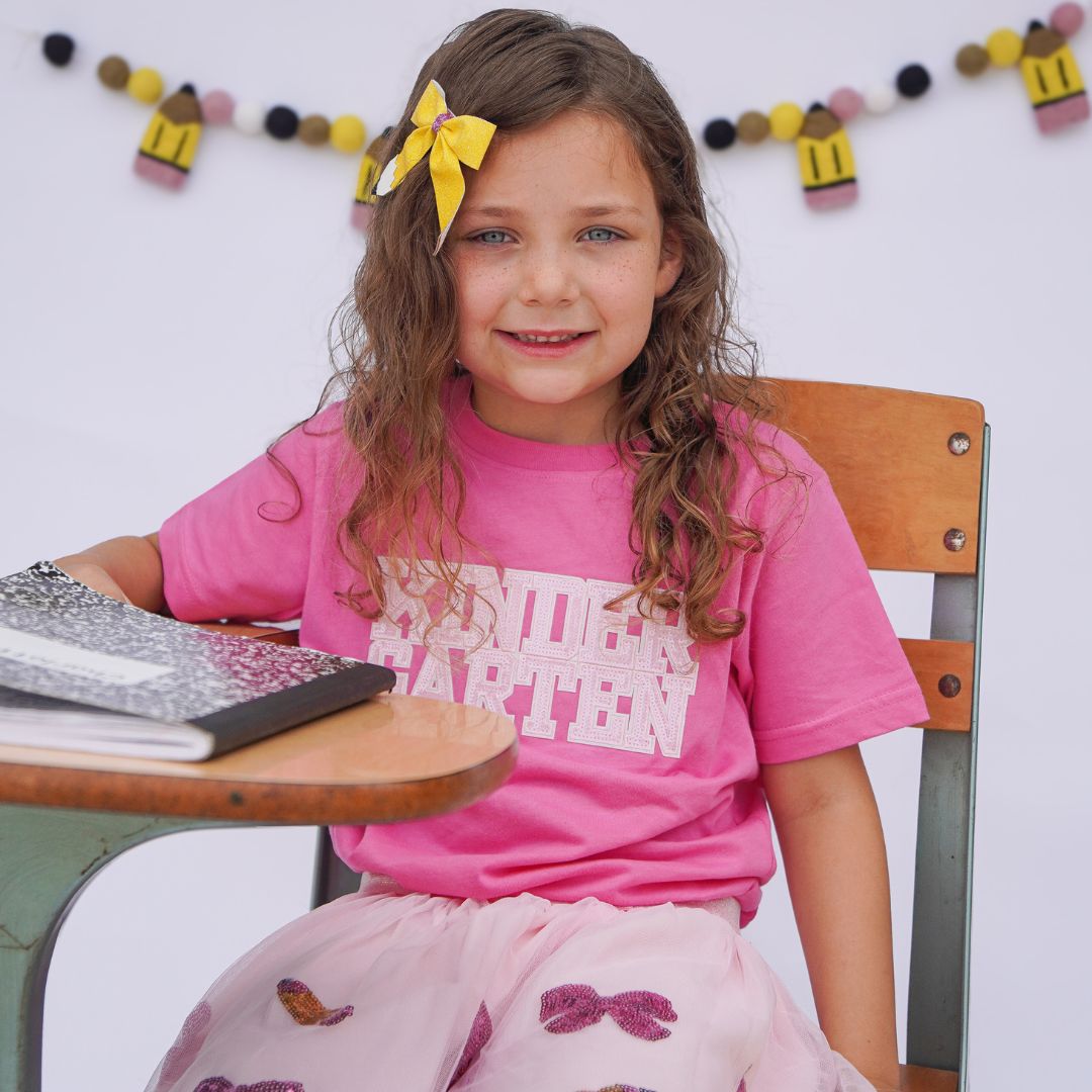 Kindergarten Sequin Patch Short Sleeve T-Shirt - Raspberry