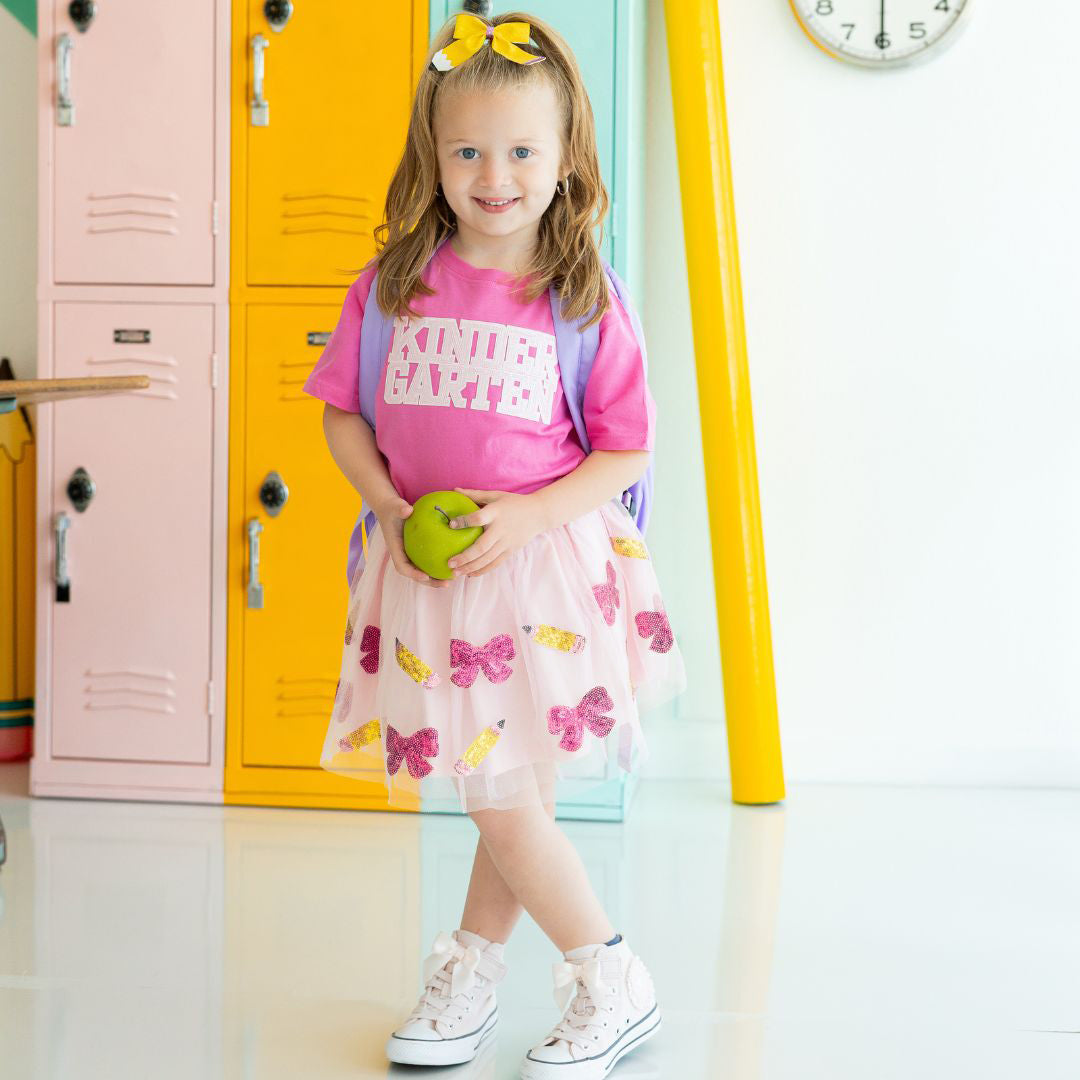 Kindergarten Sequin Patch Short Sleeve T-Shirt - Raspberry