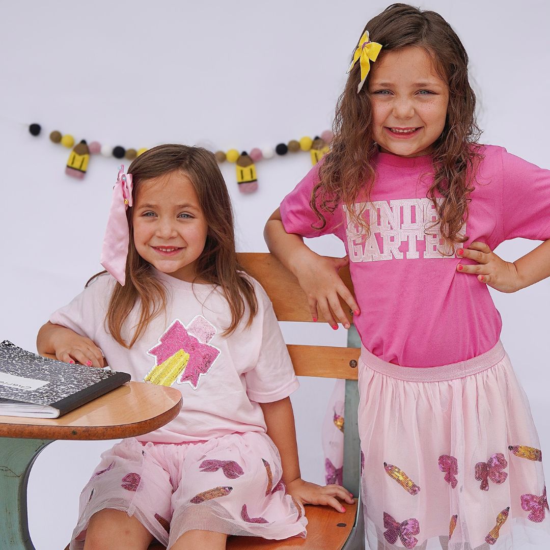 Kindergarten Sequin Patch Short Sleeve T-Shirt - Raspberry