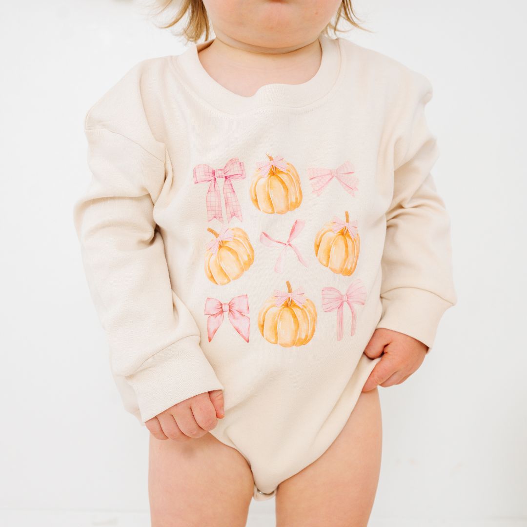 Coquette Pumpkin Long Sleeve Romper - Natural
