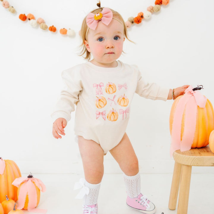 Coquette Pumpkin Long Sleeve Romper - Natural