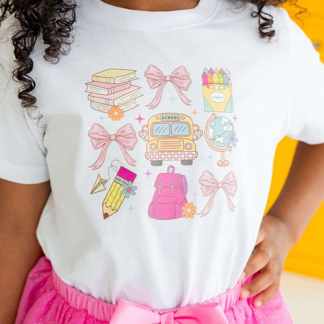 Coquette School Doodle Short Sleeve T-Shirt - White