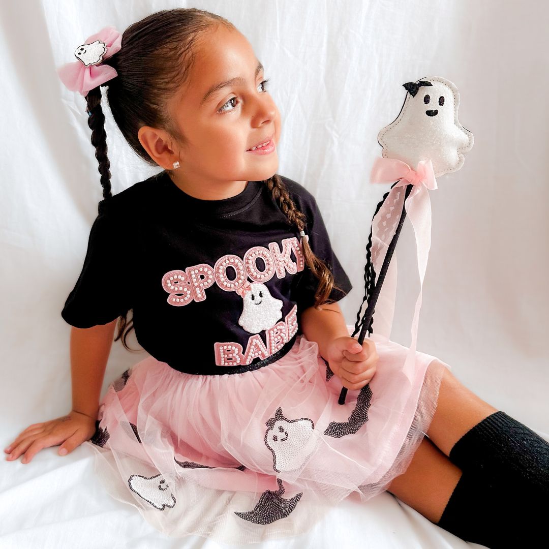 Spooky Babe Patch Halloween Short Sleeve T-Shirt - Black