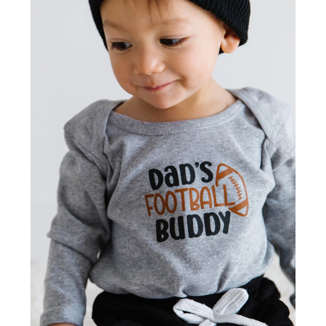 Dad's Football Buddy Black & Brown Long Sleeve Bodysuit - Gray
