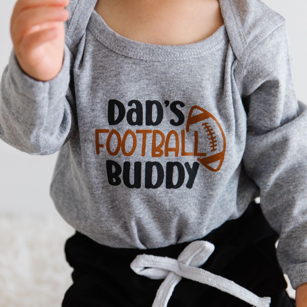 Dad's Football Buddy Black & Brown Long Sleeve Bodysuit - Gray