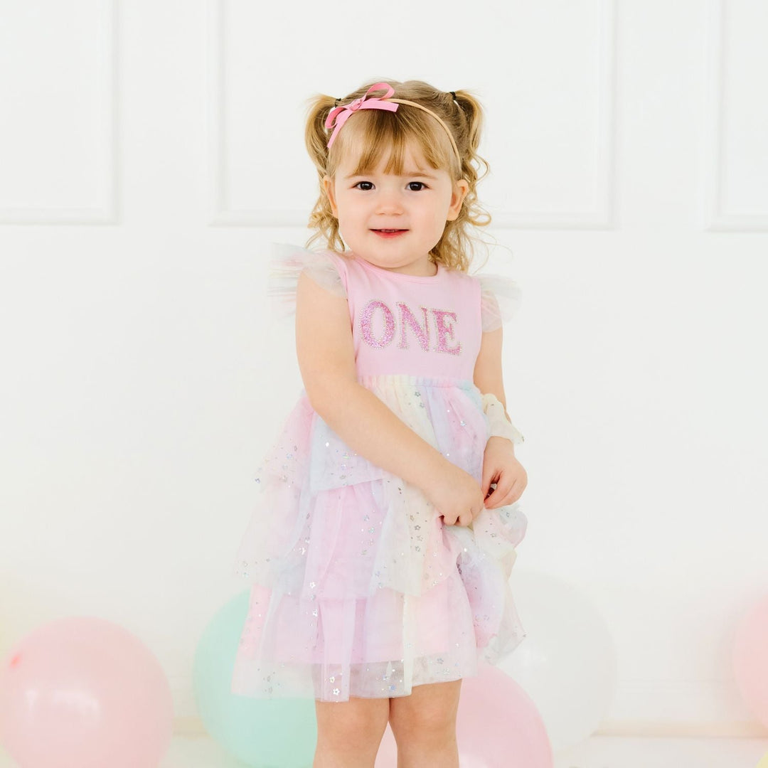 First Birthday Girl Fairy Dust Short Sleeve Tutu Dress