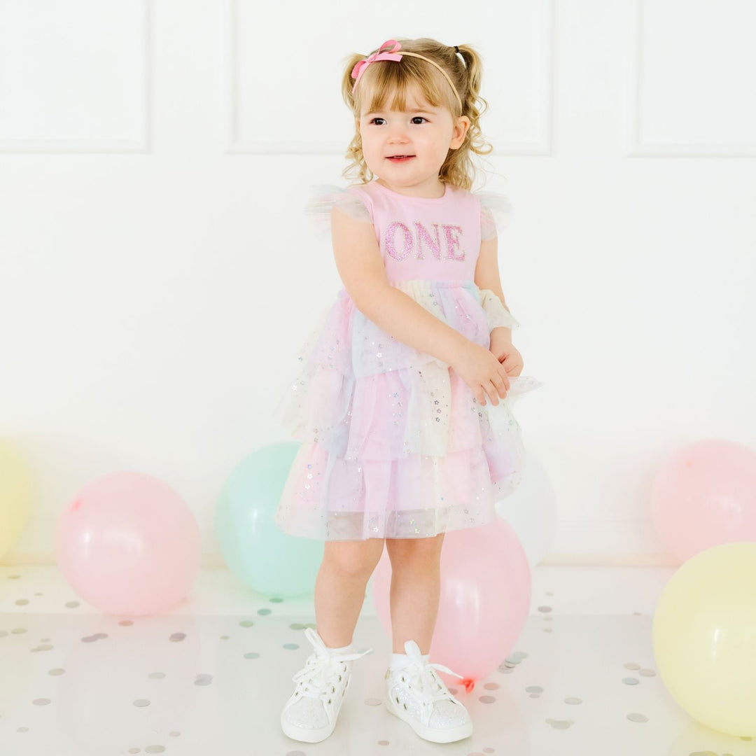 First Birthday Girl Fairy Dust Short Sleeve Tutu Dress