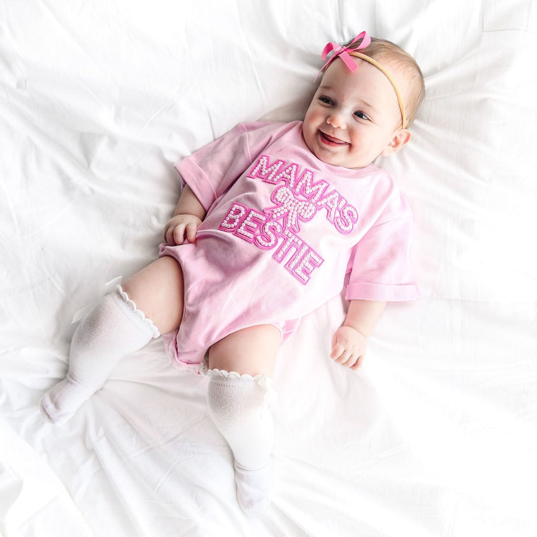 Mama's Bestie Pearl Patch Short Sleeve Romper